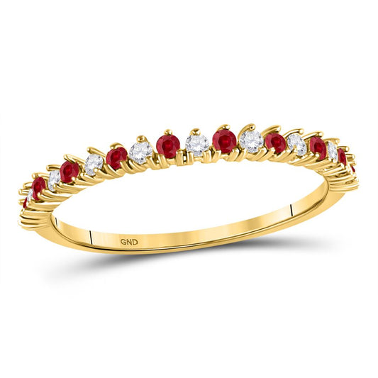 10k Yellow Gold Round Ruby Diamond Stackable Band Ring 1/4 Cttw