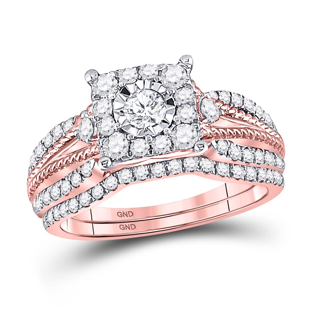 10k Rose Gold Round Diamond Cable Bridal Wedding Ring Set 7/8 Cttw (Certified)