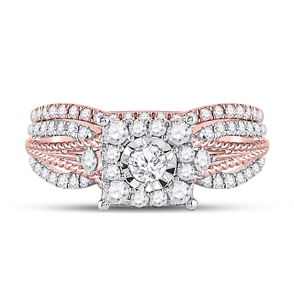 10k Rose Gold Round Diamond Cable Bridal Wedding Ring Set 7/8 Cttw (Certified)