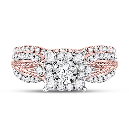 10k Rose Gold Round Diamond Cable Bridal Wedding Ring Set 7/8 Cttw (Certified)