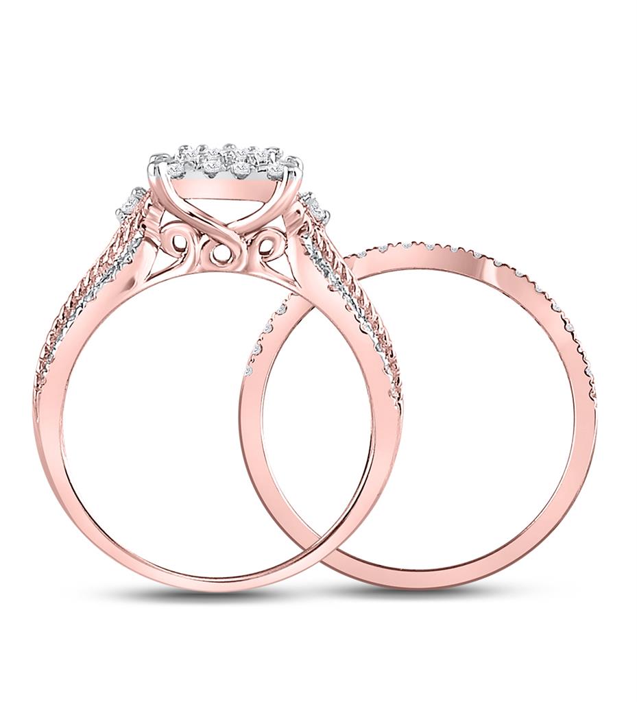 10k Rose Gold Round Diamond Cable Bridal Wedding Ring Set 7/8 Cttw (Certified)