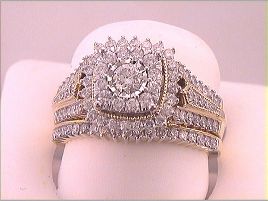 10k Yellow Gold Round Diamond Bridal Wedding Ring Set 1-1/4 Cttw (Certified)