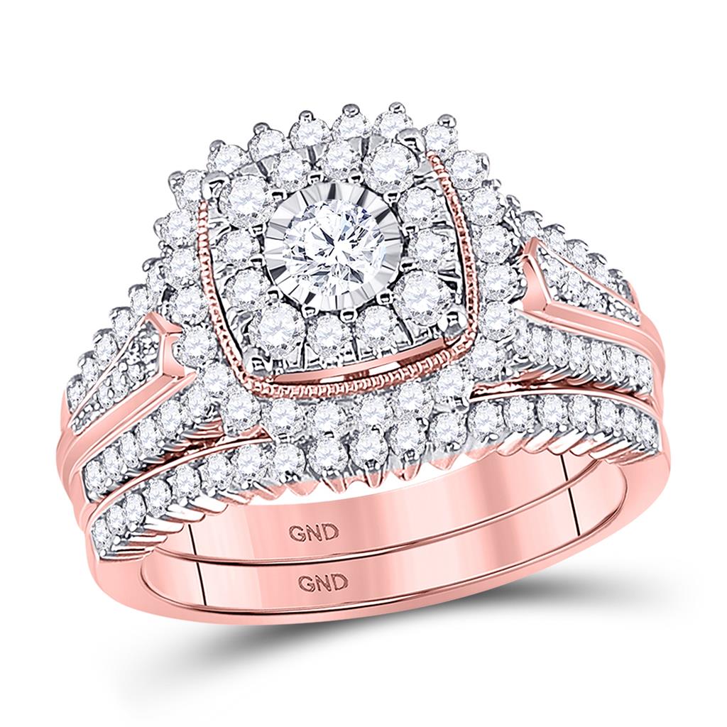 10k Rose Gold Round Diamond Bridal Wedding Ring Set 1-1/4 Cttw (Certified)