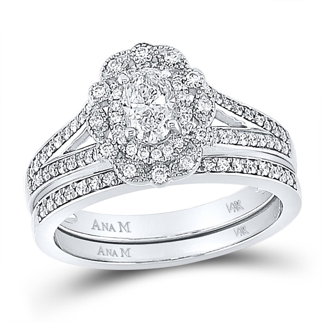 14k White Gold Oval Diamond Bridal Wedding Ring Set 1 Cttw (Certified)