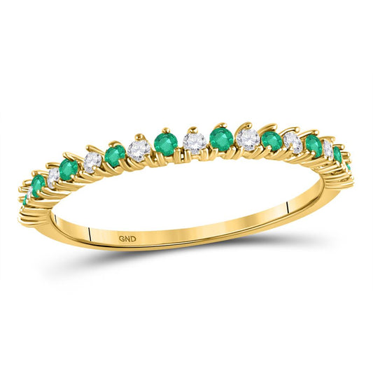 10k Yellow Gold Round Emerald Diamond Stackable Band Ring 1/5 Cttw