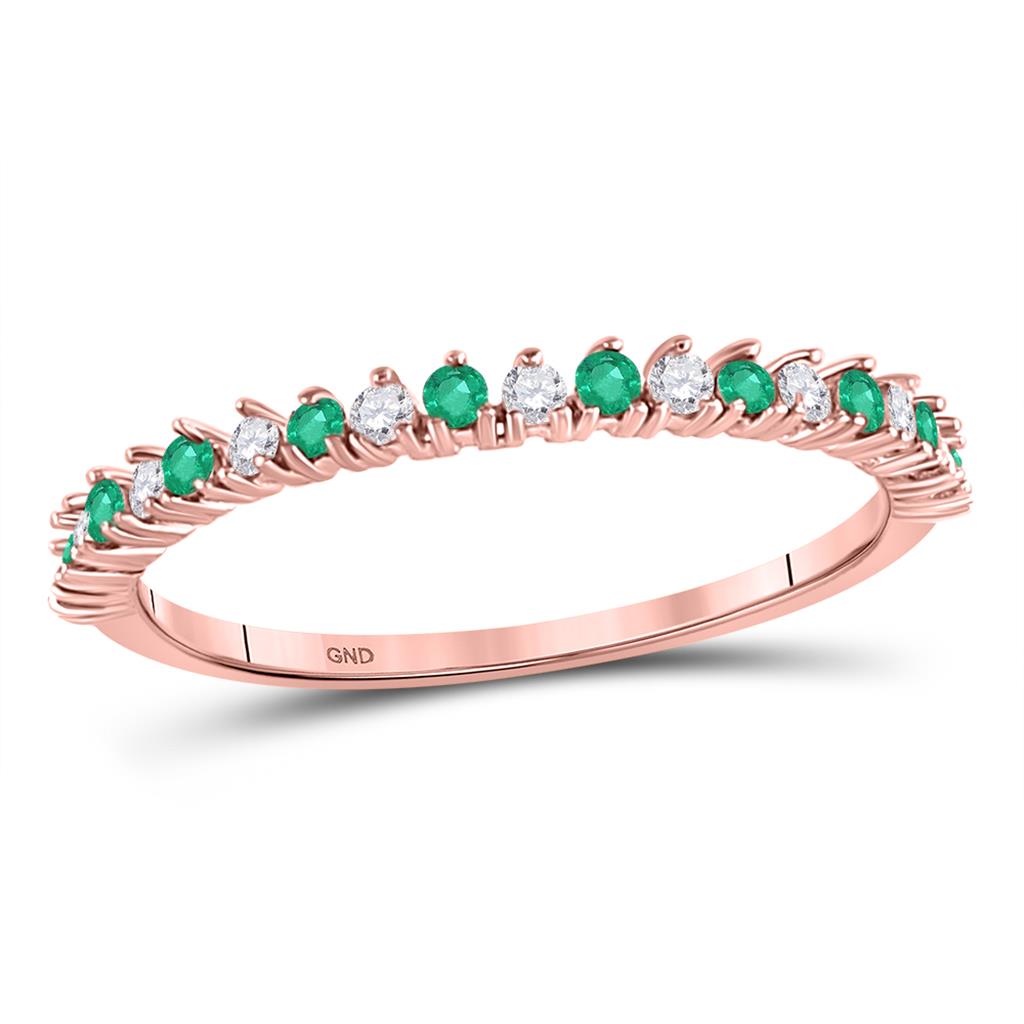 10k Rose Gold Round Emerald Diamond Stackable Band Ring 1/5 Cttw