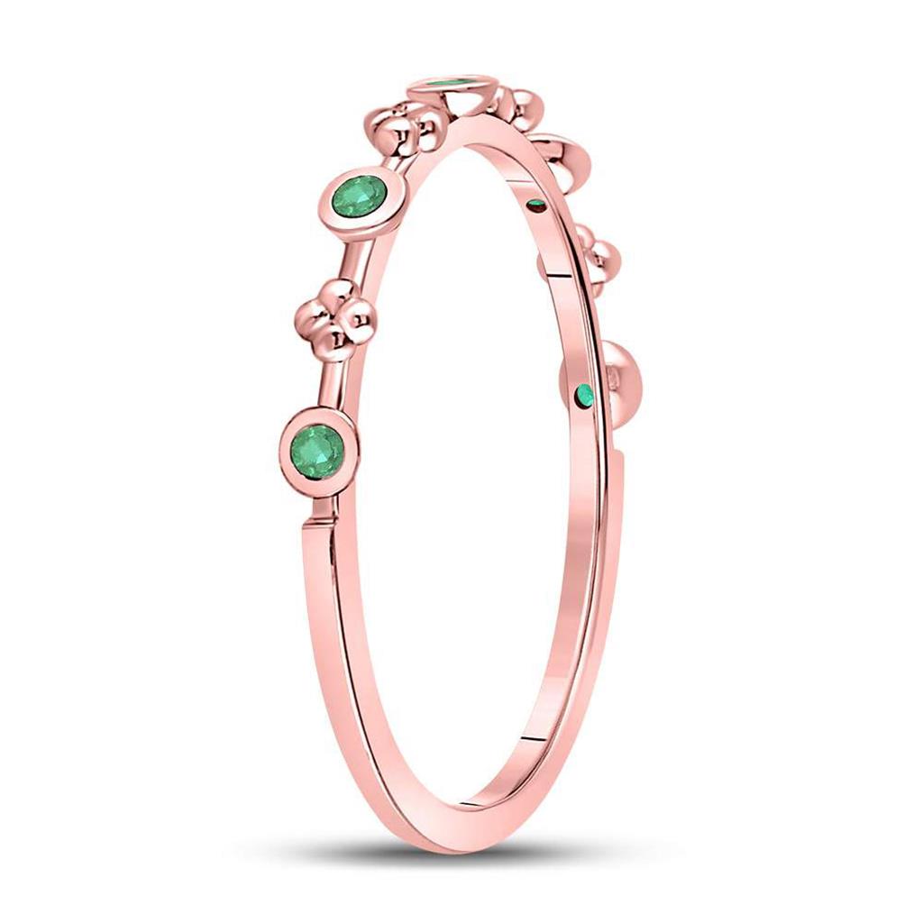 10kt Rose Gold Round Emerald Dot Flower Stackable Band Ring 1/12 Cttw