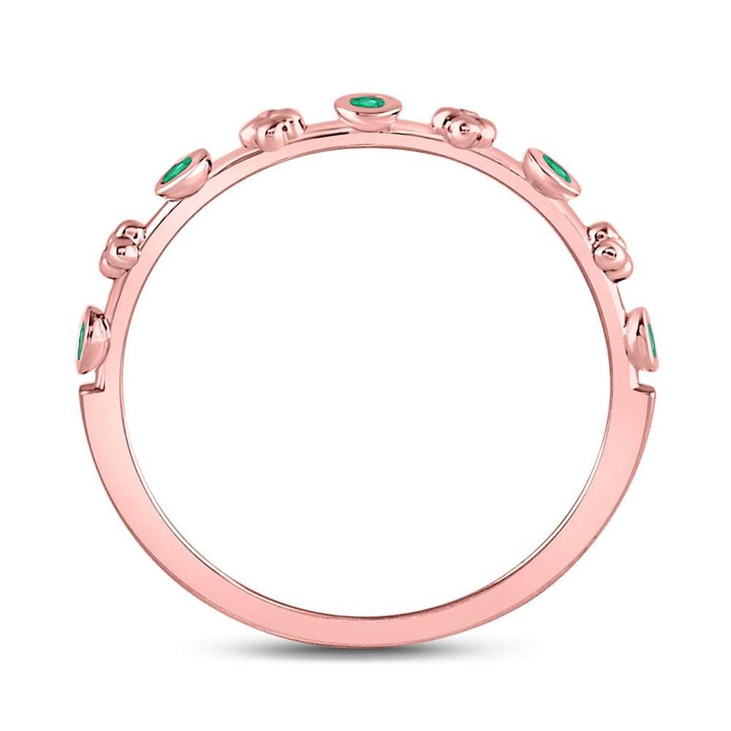 10kt Rose Gold Round Emerald Dot Flower Stackable Band Ring 1/12 Cttw