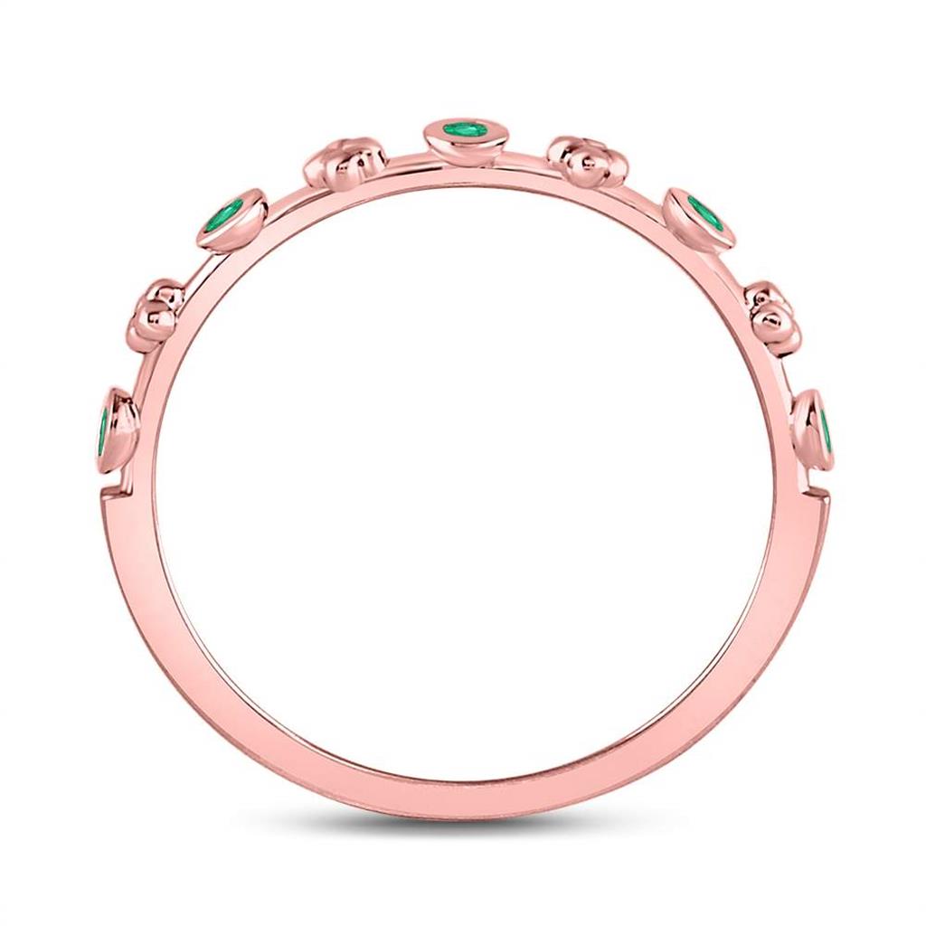 10kt Rose Gold Round Emerald Dot Flower Stackable Band Ring 1/12 Cttw