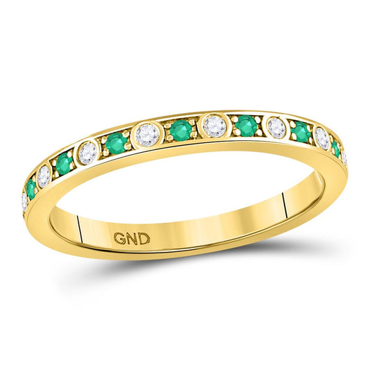 10k Yellow Gold Round Emerald Diamond Alternating Stackable Band Ring 1/4 Cttw