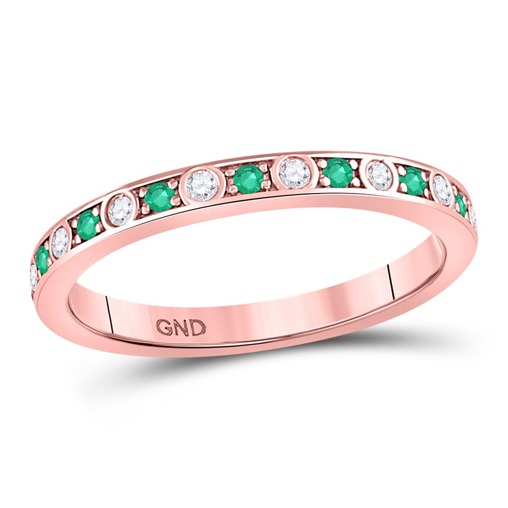 10k Rose Gold Round Emerald Diamond Alternating Stackable Band Ring 1/4 Cttw