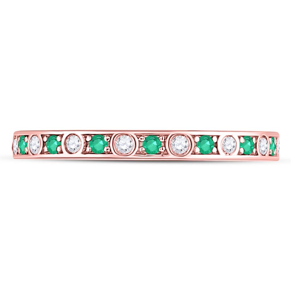 10k Rose Gold Round Emerald Diamond Alternating Stackable Band Ring 1/4 Cttw