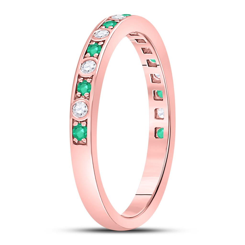 10k Rose Gold Round Emerald Diamond Alternating Stackable Band Ring 1/4 Cttw