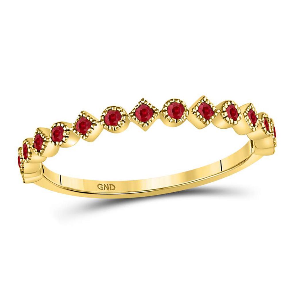 10kt Yellow Gold Round Ruby Square Dot Stackable Band Ring 1/5 Cttw