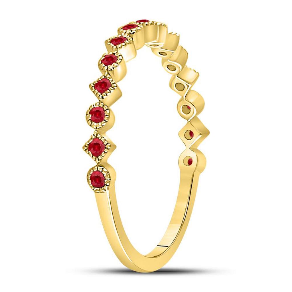 10kt Yellow Gold Round Ruby Square Dot Stackable Band Ring 1/5 Cttw