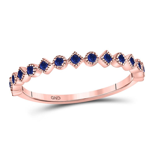 10k Rose Gold Round Blue Sapphire Stackable Band Ring 1/5 Cttw