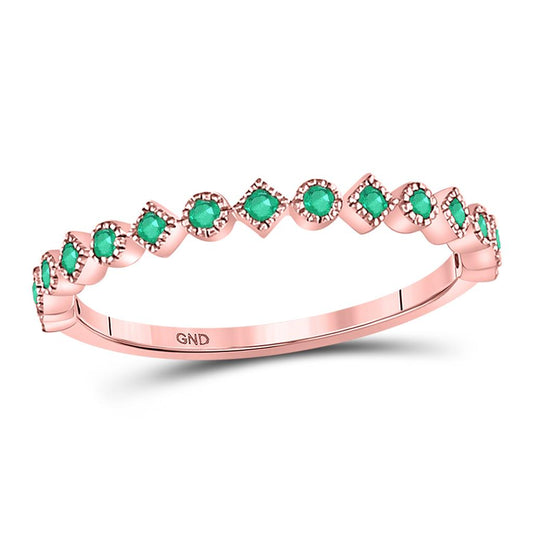 10k Rose Gold Round Emerald Square Dot Stackable Band Ring 1/5 Cttw