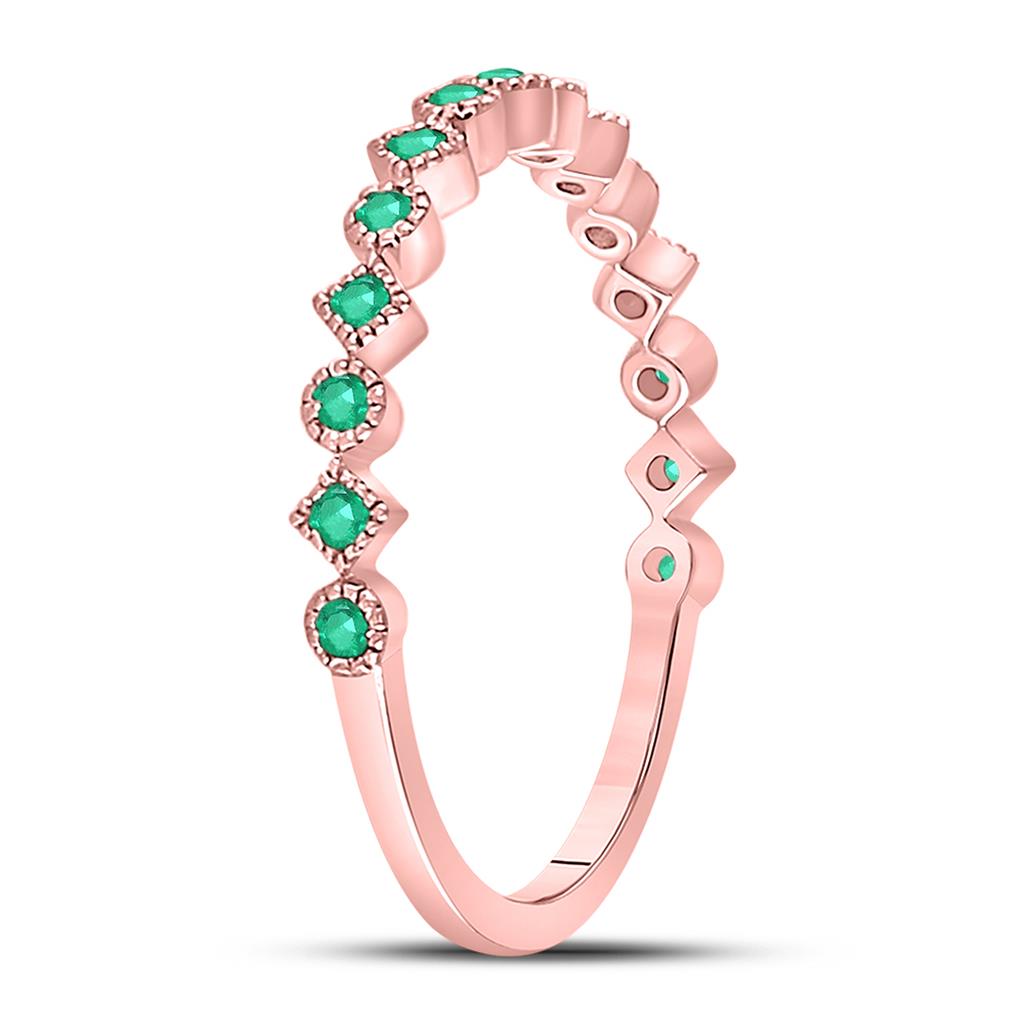 10k Rose Gold Round Emerald Square Dot Stackable Band Ring 1/5 Cttw