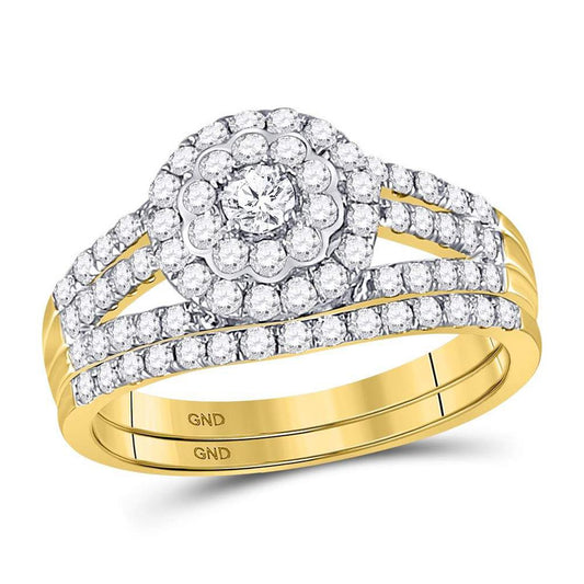 14k Yellow Gold Round Diamond Bridal Wedding Ring Set 1 Cttw