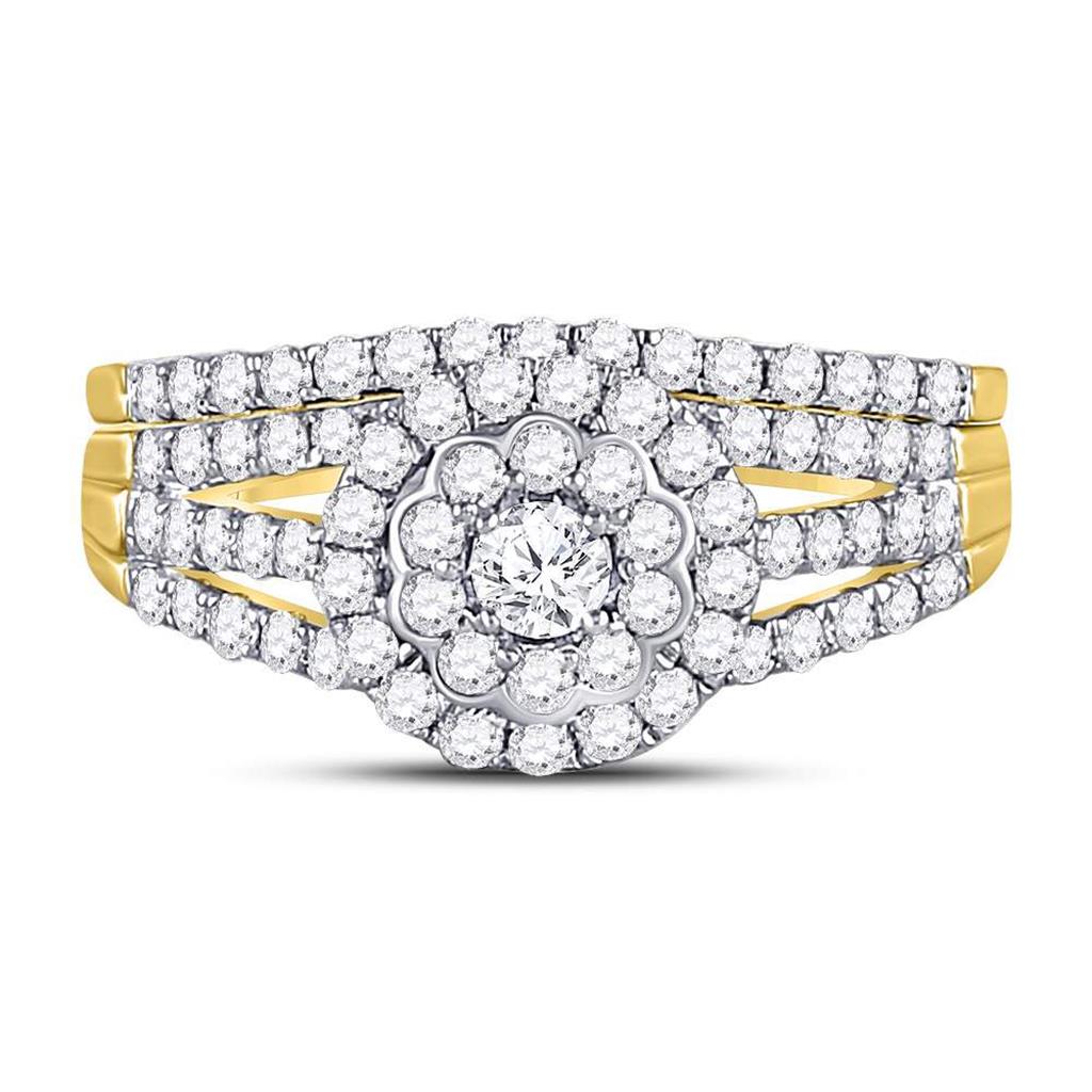 14k Yellow Gold Round Diamond Bridal Wedding Ring Set 1 Cttw