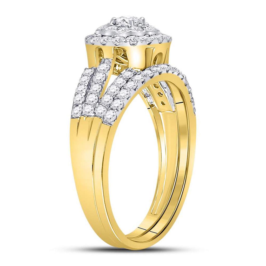 14k Yellow Gold Round Diamond Bridal Wedding Ring Set 1 Cttw