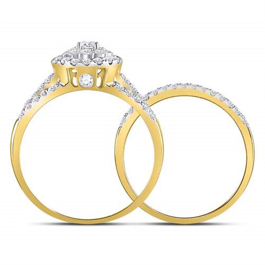 14k Yellow Gold Round Diamond Bridal Wedding Ring Set 1 Cttw