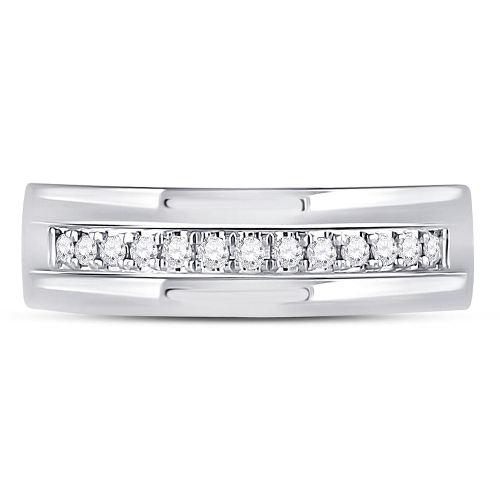 14k White Gold Machine Set Round Diamond Wedding Band Ring 1/5 Cttw