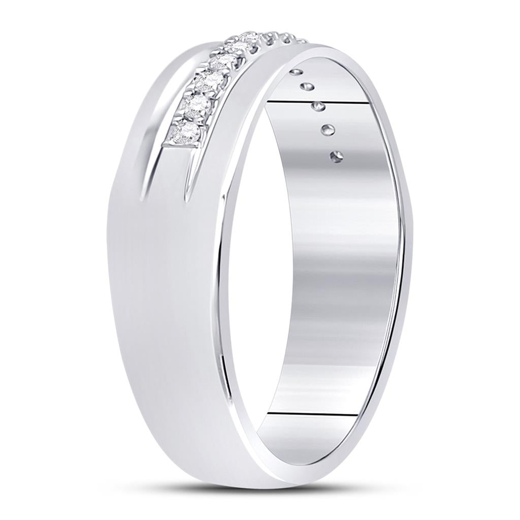 14k White Gold Machine Set Round Diamond Wedding Band Ring 1/5 Cttw