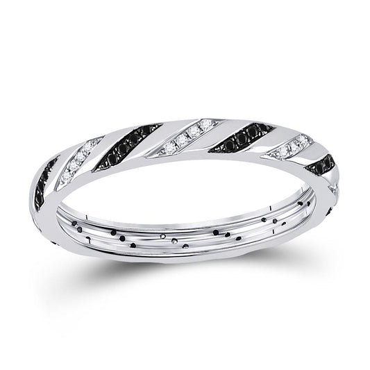 14k White Gold Round Black Diamond Eternity Ring 1/5 Cttw