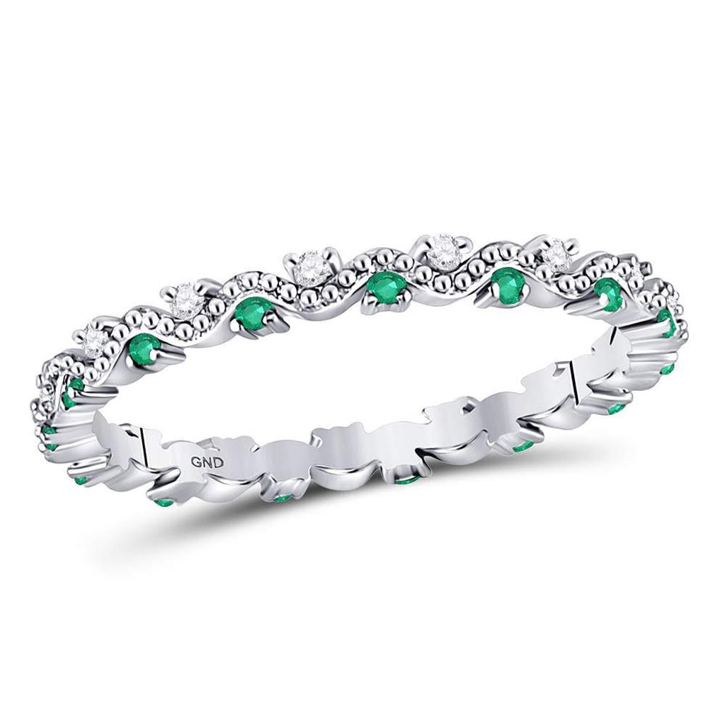 14kt White Gold Round Emerald Diamond Eternity Stackable Band Ring 1/4 Cttw