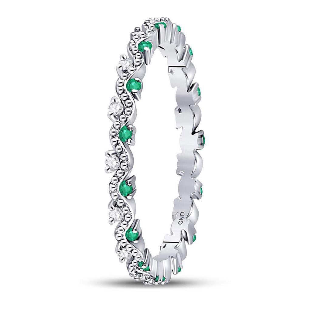 14kt White Gold Round Emerald Diamond Eternity Stackable Band Ring 1/4 Cttw