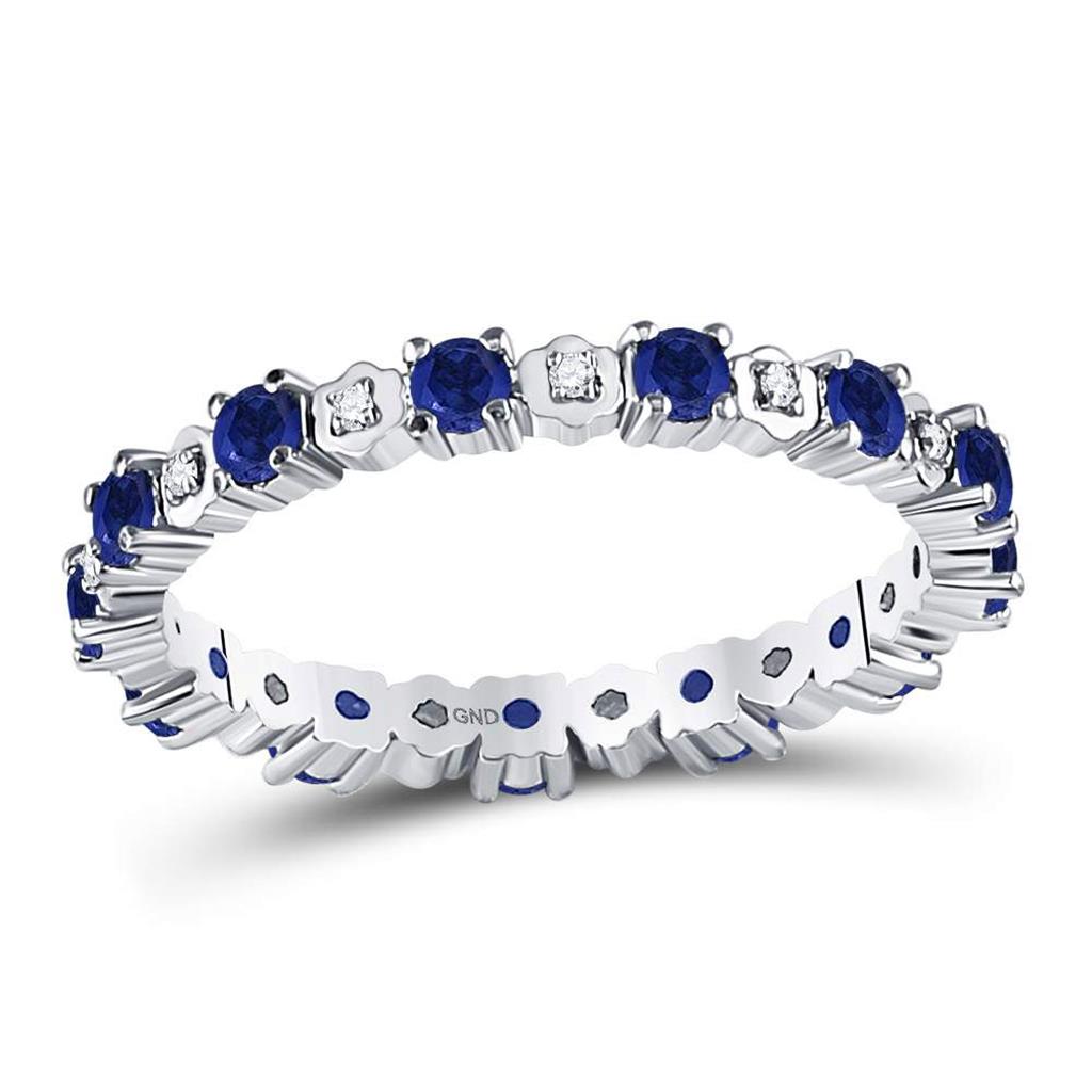 14kt White Gold Round Blue Sapphire Diamond Eternity Band Ring 1 Cttw