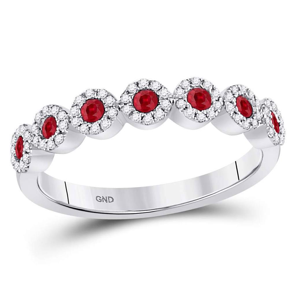 14kt White Gold Round Ruby Circle Stackable Band Ring 1/2 Cttw