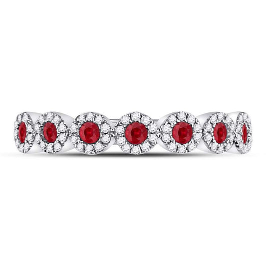 14kt White Gold Round Ruby Circle Stackable Band Ring 1/2 Cttw