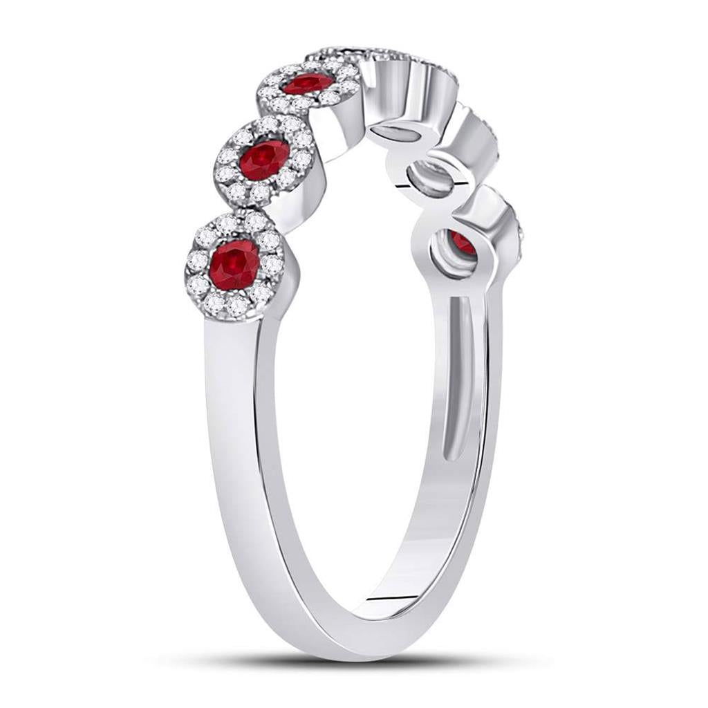 14kt White Gold Round Ruby Circle Stackable Band Ring 1/2 Cttw