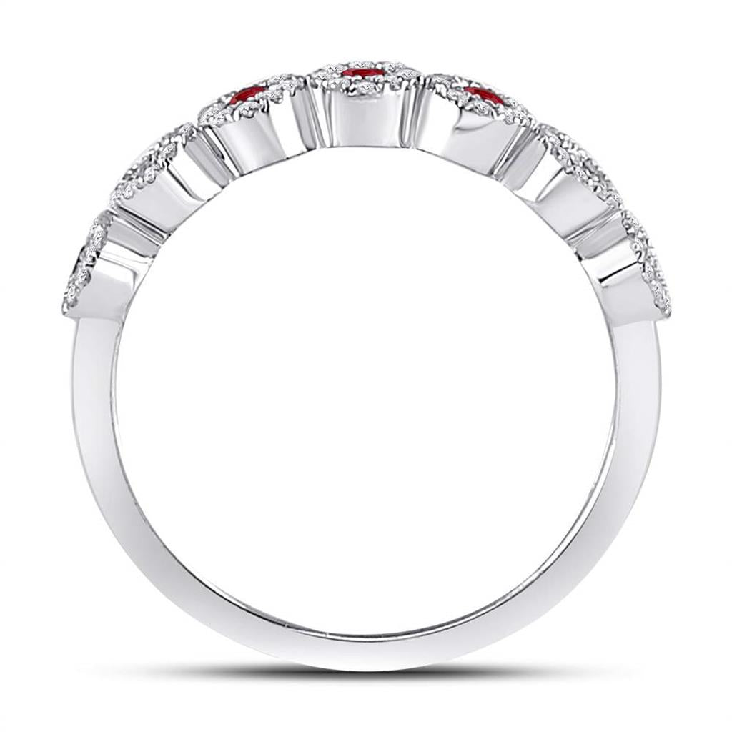 14kt White Gold Round Ruby Circle Stackable Band Ring 1/2 Cttw