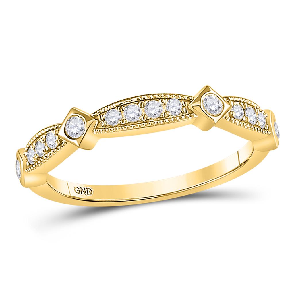 10k Yellow Gold Round Diamond Milgrain Pinched Band Ring 1/4 Cttw