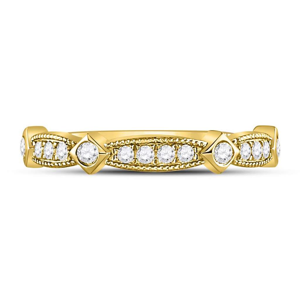 10k Yellow Gold Round Diamond Milgrain Pinched Band Ring 1/4 Cttw