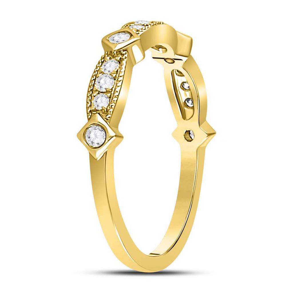 10k Yellow Gold Round Diamond Milgrain Pinched Band Ring 1/4 Cttw