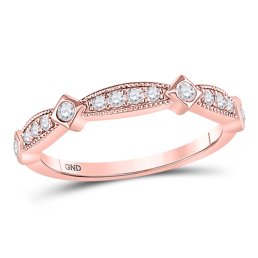 10kt Rose Gold Round Diamond Milgrain Band Ring 1/4 Cttw