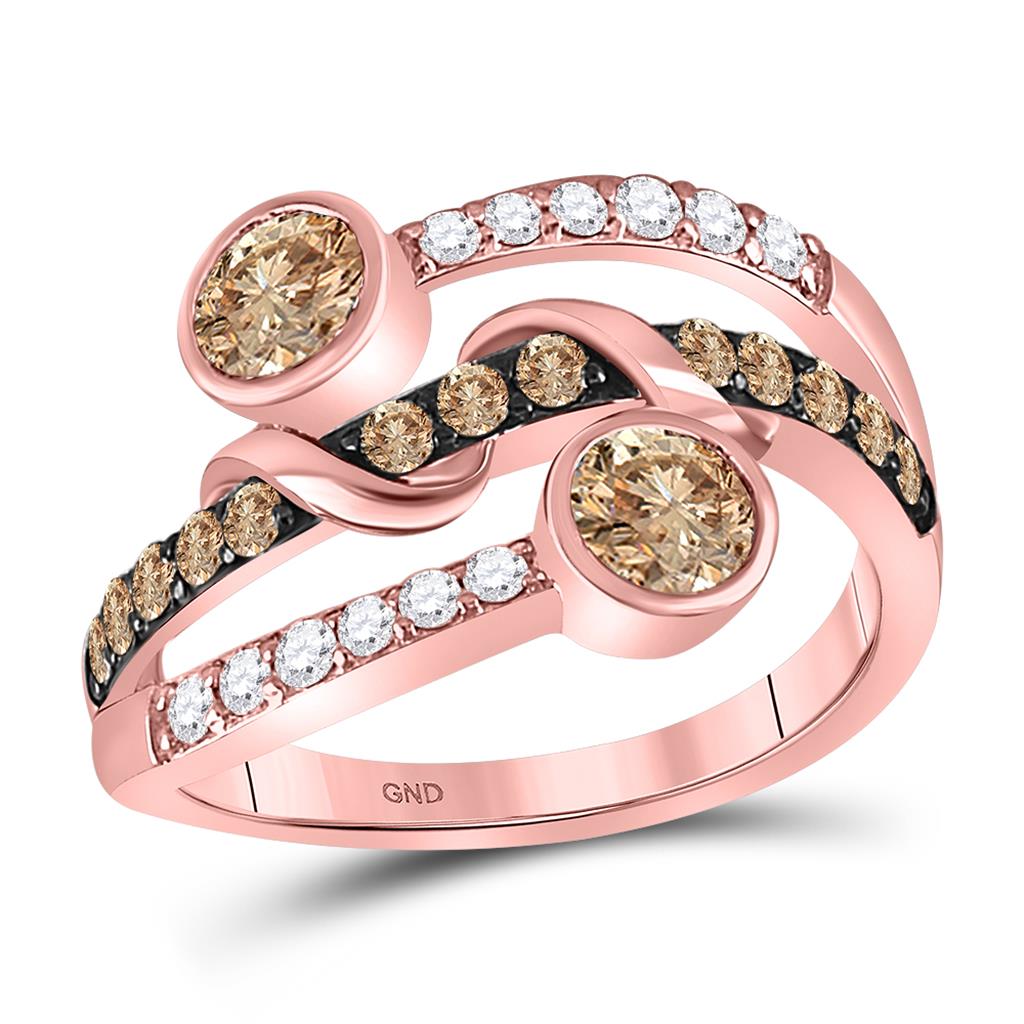 10k Rose Gold Round Brown Diamond Strand Band Ring 1 Cttw