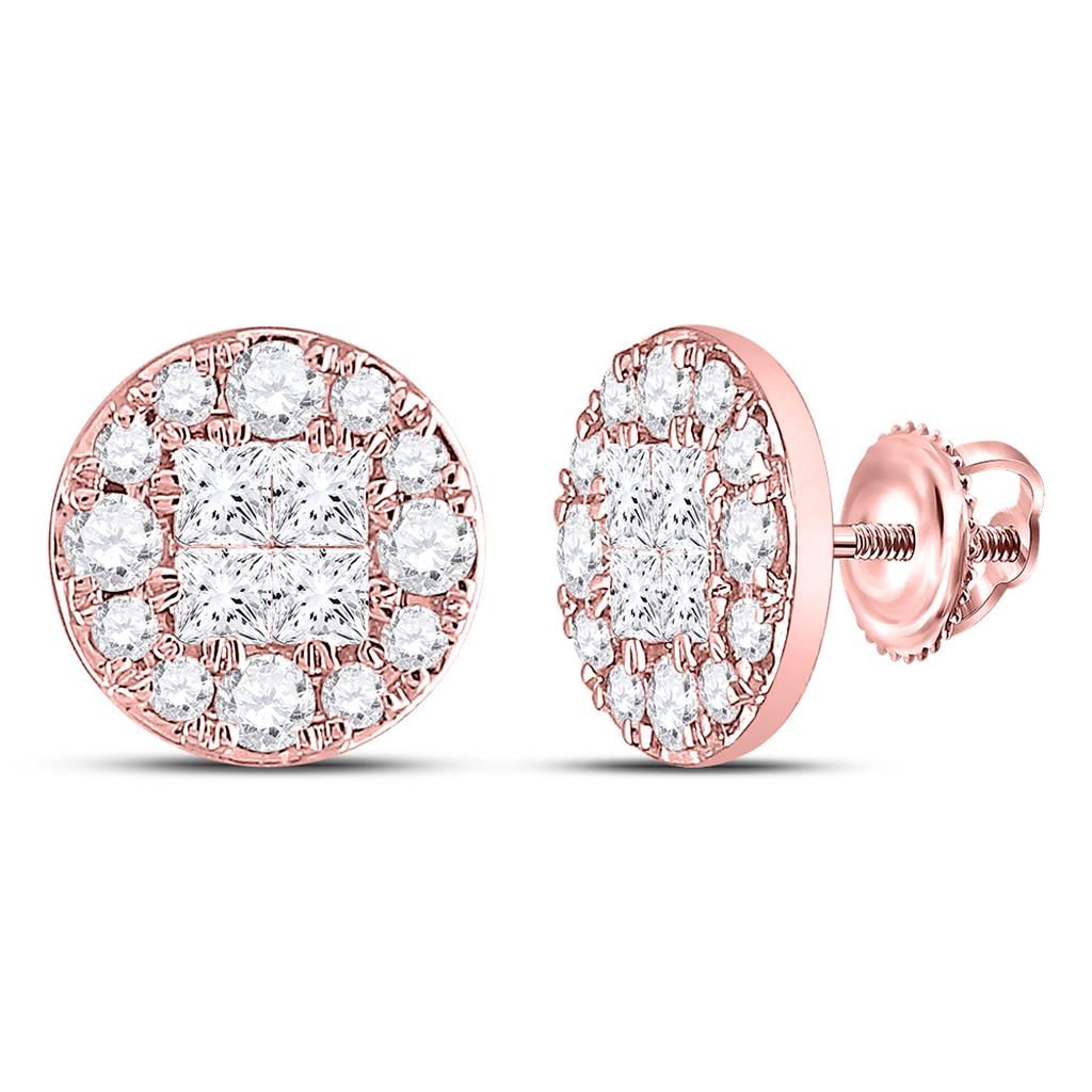 14k Rose Gold Princess Diamond Cluster Earrings 1/2 Cttw