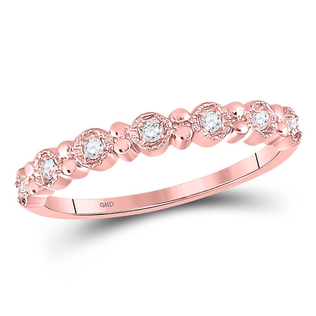 10k Rose Gold Round Diamond Stackable Band Ring 1/10 Cttw