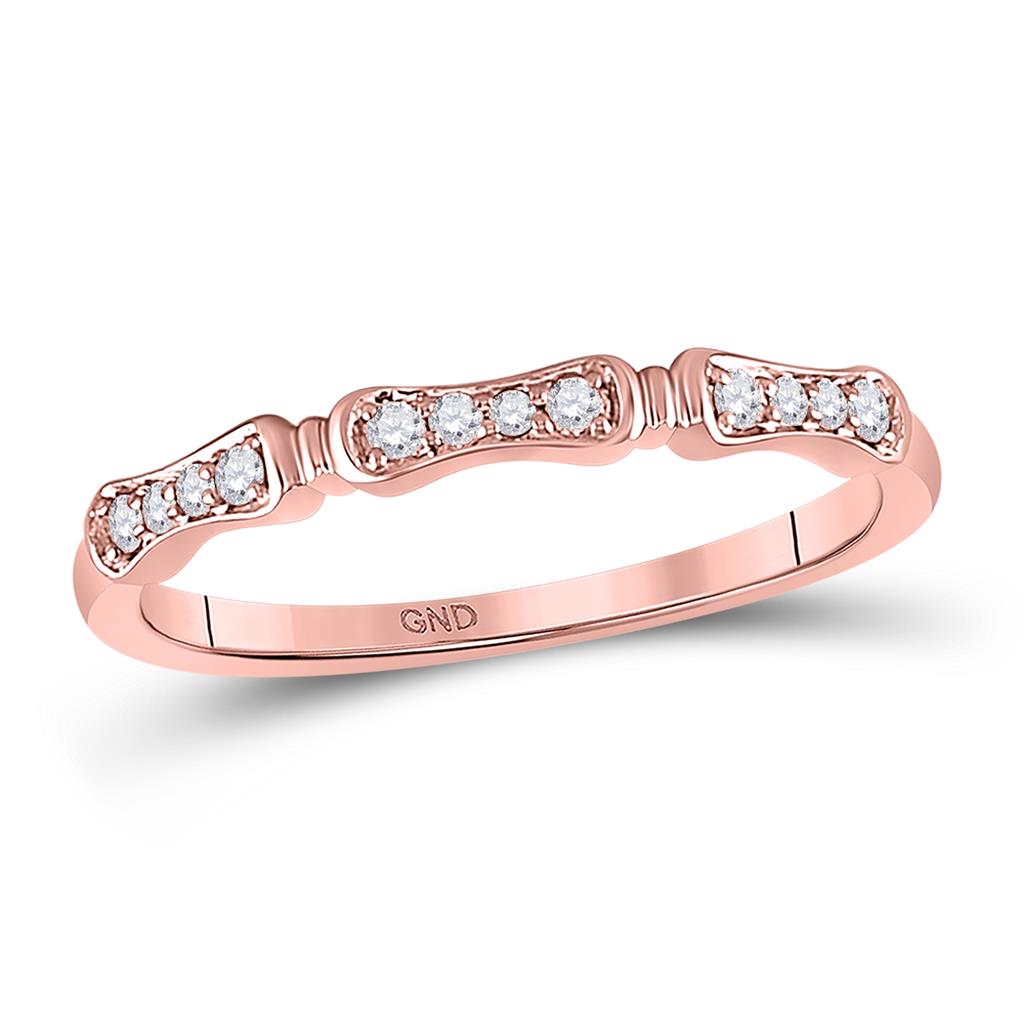 10k Rose Gold Round Diamond Stackable Band Ring 1/10 Cttw