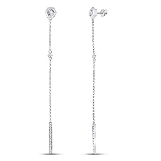 Sterling Silver Round Diamond Drop Dangle Earrings 1/5 Cttw