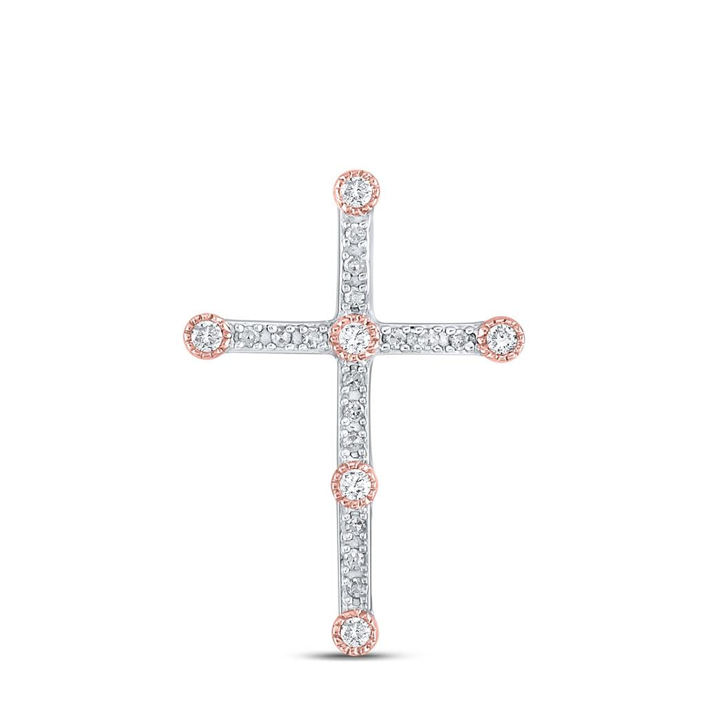 10k Two-tone Gold Round Diamond Cross Pendant 1/4 Cttw