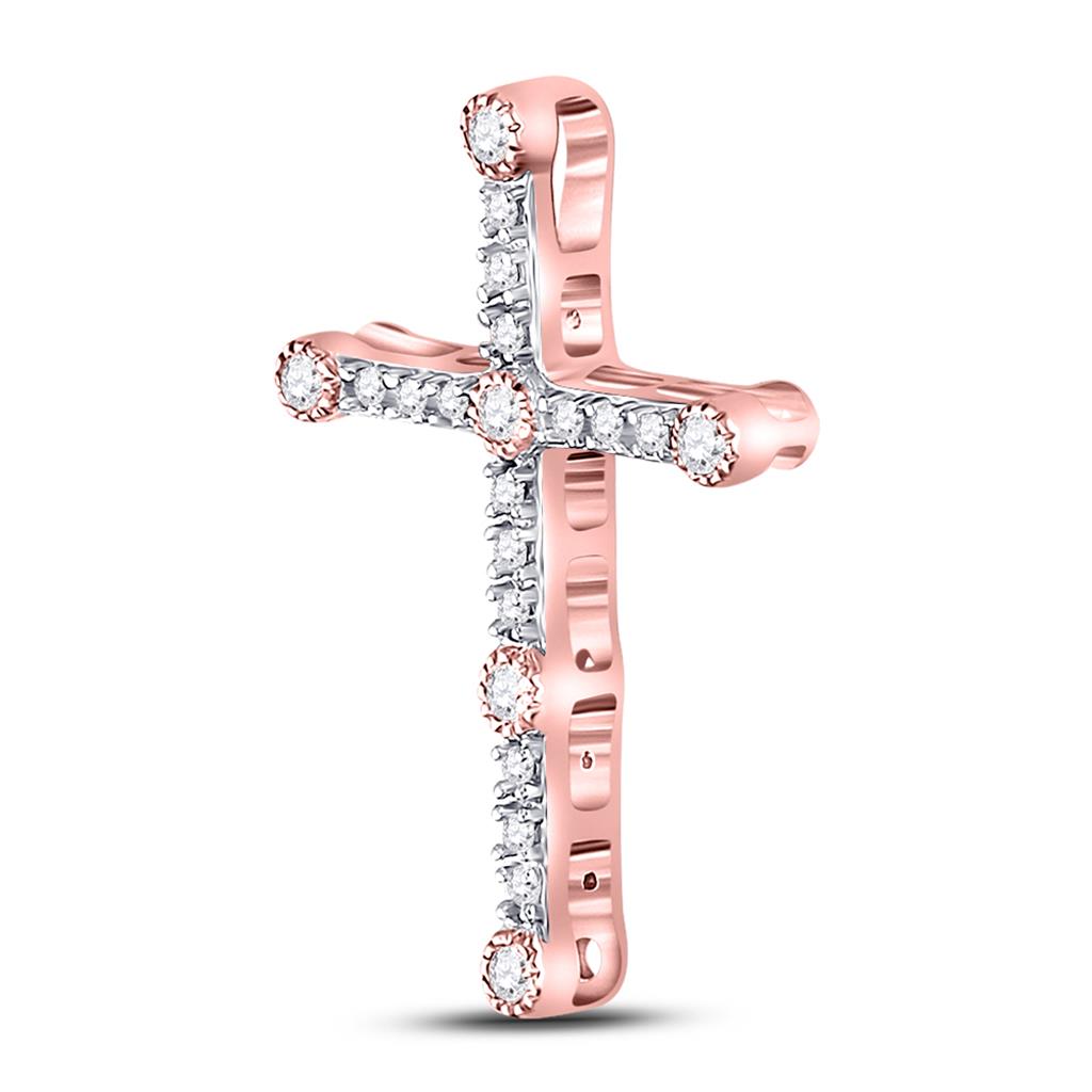 10k Two-tone Gold Round Diamond Cross Pendant 1/4 Cttw