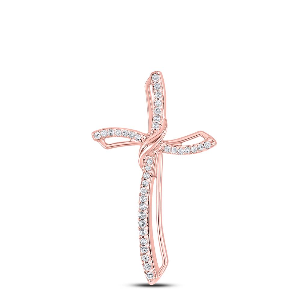 10k Rose Gold Round Diamond Cross Pendant 1/4 Cttw