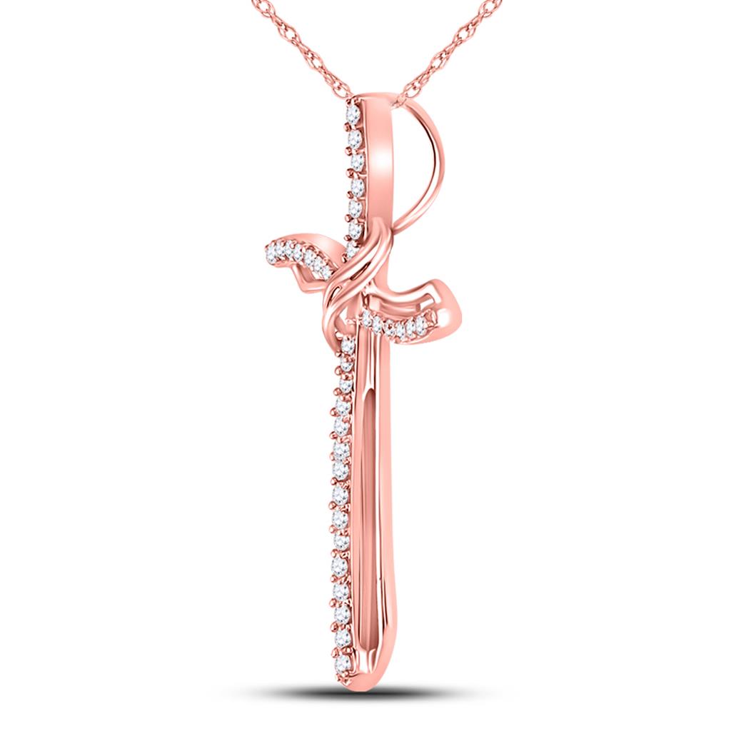 10k Rose Gold Round Diamond Cross Pendant 1/4 Cttw