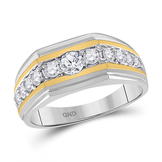 10k Two-tone Gold Round Diamond Flat Band Ring 1 Cttw